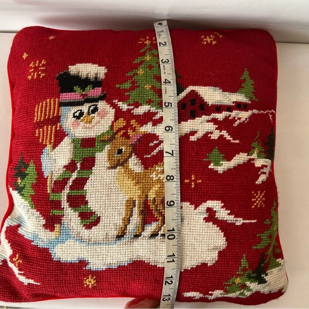 Vintage Needle Point Christmas Frosty Snowman Pillow